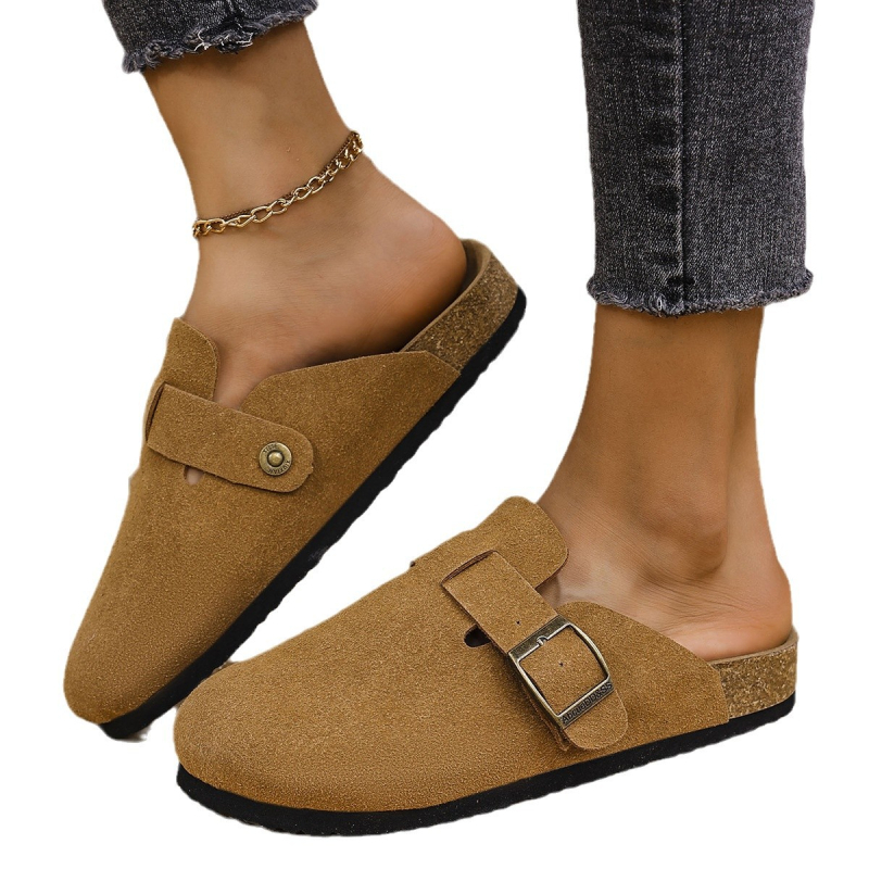 Uniszex nagy méretű Baotou slip-on papucs, marhabőr velúr felsővel, parafa talppal