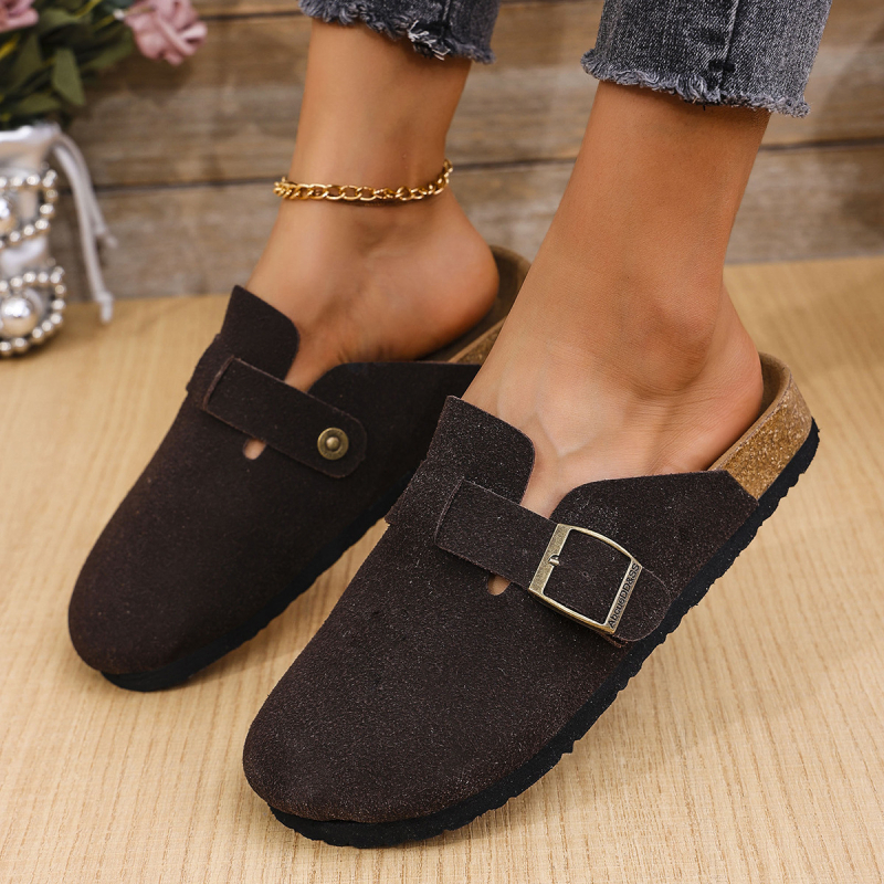 Uniszex nagy méretű Baotou slip-on papucs, marhabőr velúr felsővel, parafa talppal
