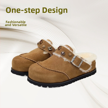 Női gyapjús papucsok vastag talppal, kövekkel díszítve, Birkenstock-stílusú zárt orrú, nubukbőr