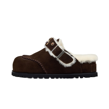 Női gyapjús papucsok vastag talppal, kövekkel díszítve, Birkenstock-stílusú zárt orrú, nubukbőr