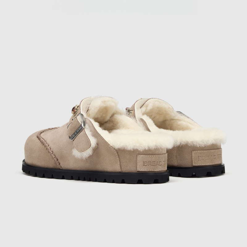 Női gyapjús papucsok vastag talppal, kövekkel díszítve, Birkenstock-stílusú zárt orrú, nubukbőr