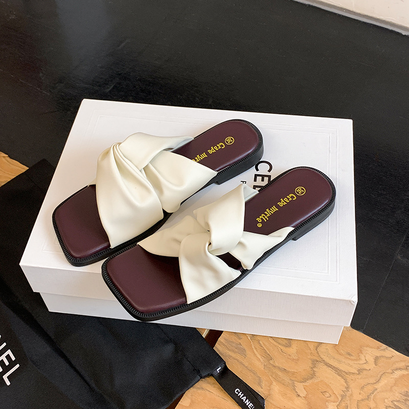 Grape Mom Sandale confortabile din piele moale, design plisat și răsucit, vârf drept, talpă cu aspect de nor, sandale de vară pentru plajă