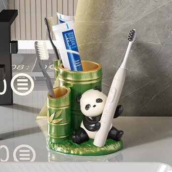Смолна стойка в Panda стил за четки за зъби и козметични четки