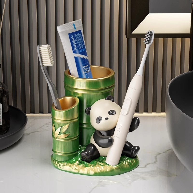 Смолна стойка в Panda стил за четки за зъби и козметични четки