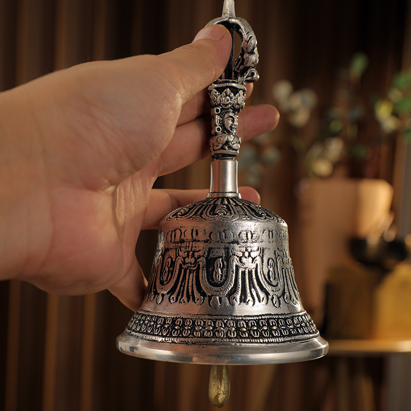 Nepalski ručni tibetanski tantrički zvon i vajra, bijeli bakar