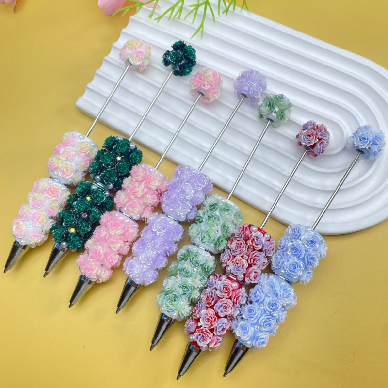 Писалка с дизайн на роза, DIY с диамантени и перлени мъниста, ръчно изработена, кристали и перли, многоцветна