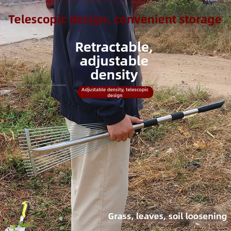Telescopické železné hrable – viacúčelový záhradný nástroj na lístie a trávu, predĺžiteľný
