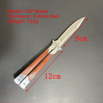 3Cr13 nerezová oceľ motýľový nôž, kempovanie, kompaktný mini nôž na ovocie, hračkový dar, skladací, tupé ostro, čepeľ 9 cm