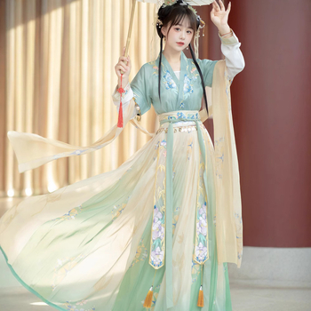 Bellflower Hanfu — Bluza s Tang stilom do struka i izvezeni suknji, ljetni kineski stil