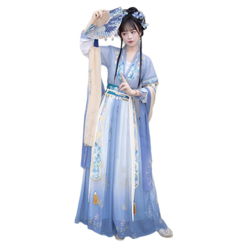 Bellflower Hanfu — Bluza s Tang stilom do struka i izvezeni suknji, ljetni kineski stil