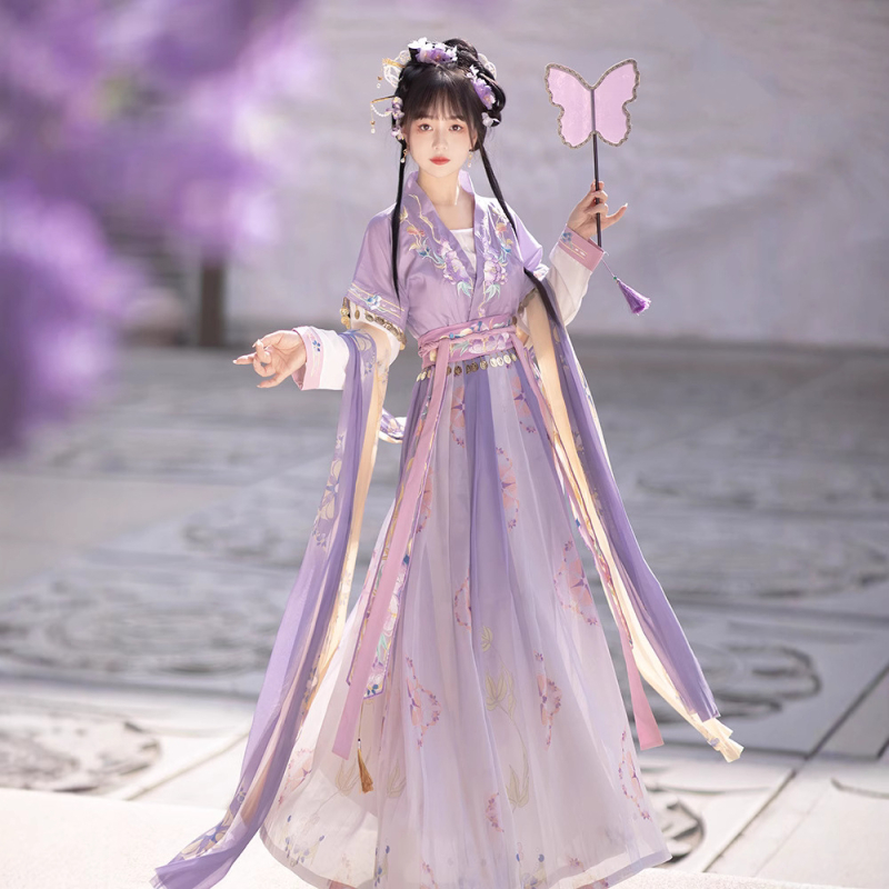Bellflower Hanfu — Bluza s Tang stilom do struka i izvezeni suknji, ljetni kineski stil