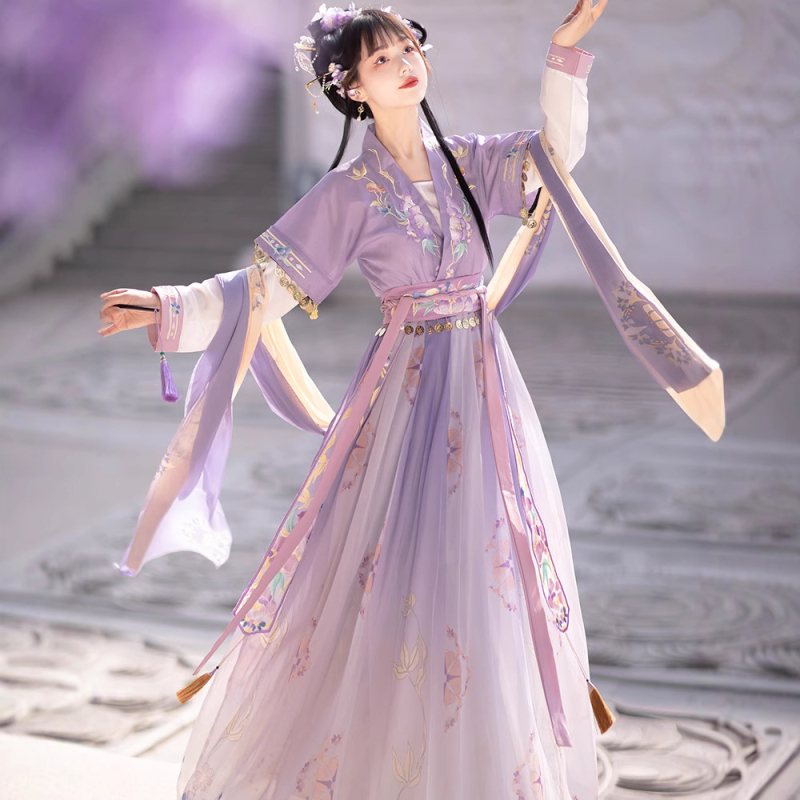 Bellflower Hanfu — Bluza s Tang stilom do struka i izvezeni suknji, ljetni kineski stil