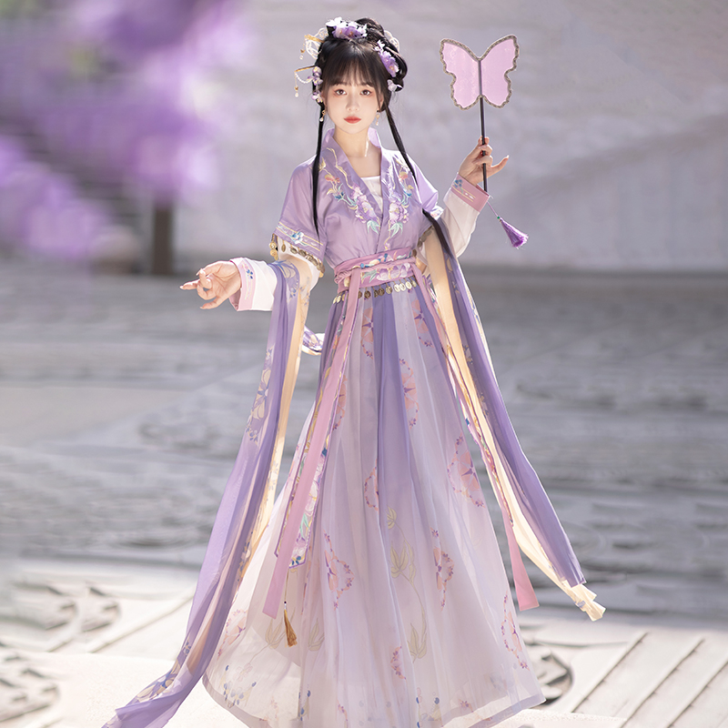 Bellflower Hanfu — Bluza s Tang stilom do struka i izvezeni suknji, ljetni kineski stil