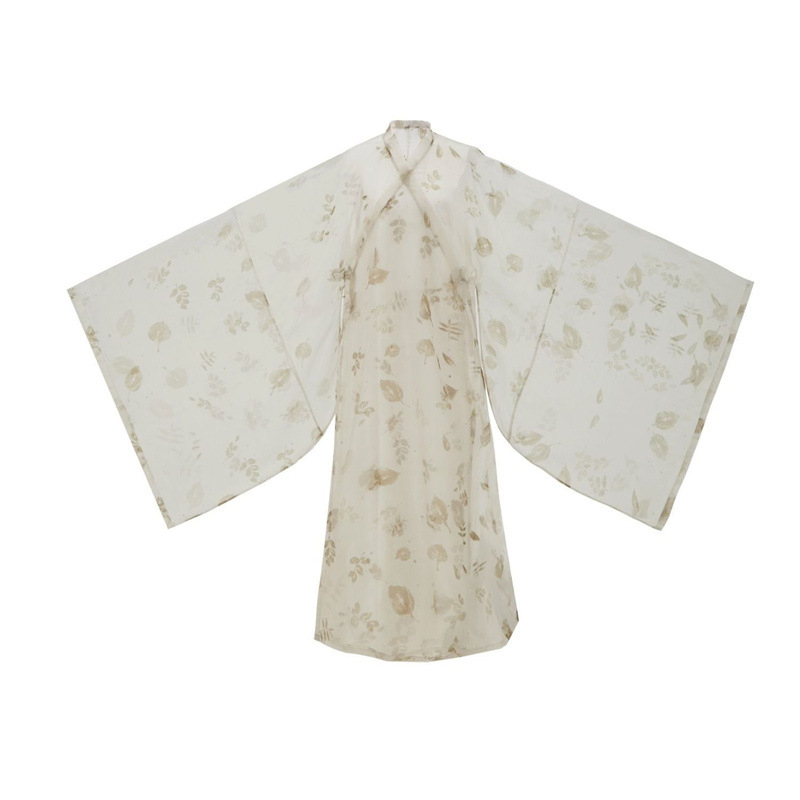 Hanfu dinastije Jin s ravnim krojem, eterični drevni stil, križani ovratnik, široki rukavi, floralni uzorak, žensko, proljeće-ljeto
