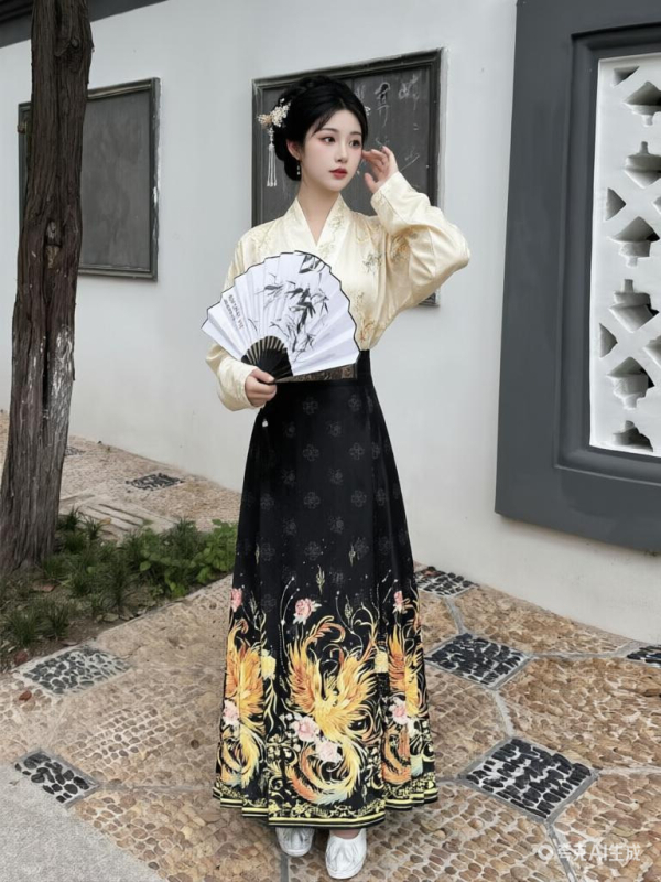 Hanfu ženski set: duga plisirana suknja s Mamian stilom, tradicionalni kineski stil, nadahnut dinastijom Ming
