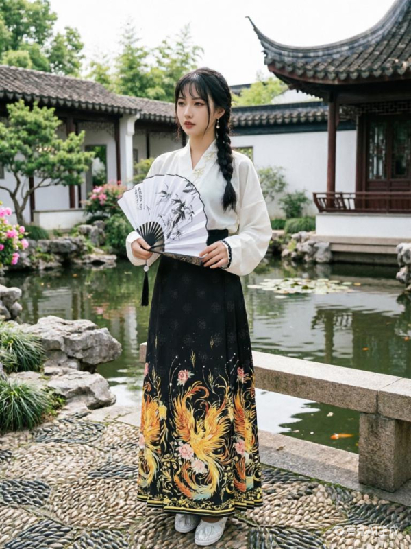 Hanfu ženski set: duga plisirana suknja s Mamian stilom, tradicionalni kineski stil, nadahnut dinastijom Ming