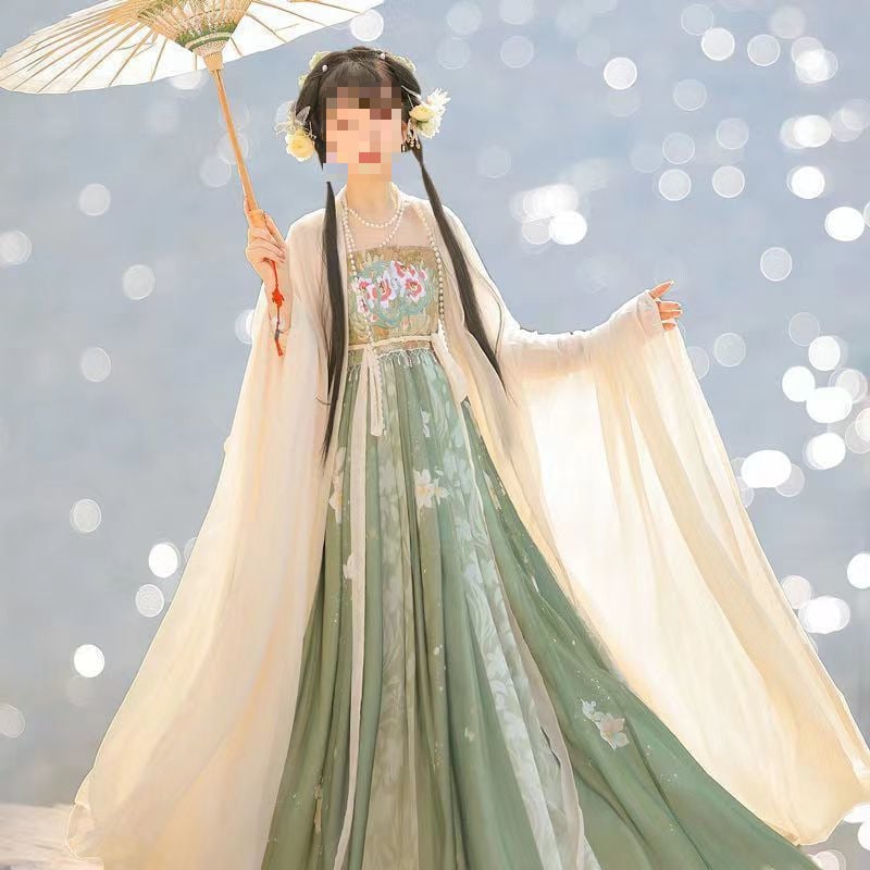 Tang dinastije Hezi suknja Hanfu ženski komplet – bluza s širokim rukavima, otisak, svakodnevni set, proljeće-ljeto