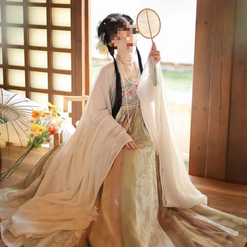 Tang dinastije Hezi suknja Hanfu ženski komplet – bluza s širokim rukavima, otisak, svakodnevni set, proljeće-ljeto