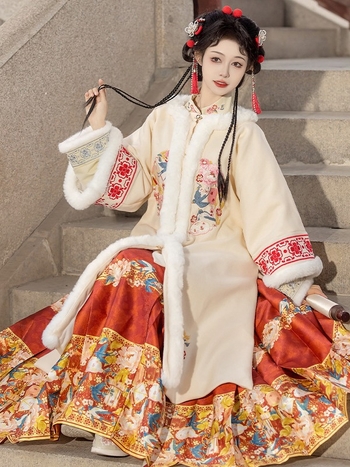 Ženski Hanfu Moonlit Evening, starinski kostim za zimski Novogodišnji nastup, debeo i topao
