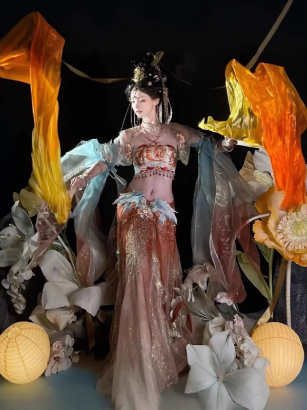 Kostim tradicionalne kineske odjeće s leptira motivom, inspiriran Dunhuang Flying Apsaras, egzotičan stil, komplet za plesnu izvedbu za odrasle, ljetna odjeća