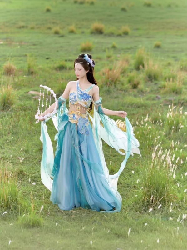 Kostim tradicionalne kineske odjeće s leptira motivom, inspiriran Dunhuang Flying Apsaras, egzotičan stil, komplet za plesnu izvedbu za odrasle, ljetna odjeća