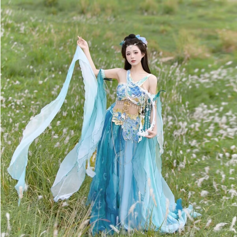 Kostim tradicionalne kineske odjeće s leptira motivom, inspiriran Dunhuang Flying Apsaras, egzotičan stil, komplet za plesnu izvedbu za odrasle, ljetna odjeća