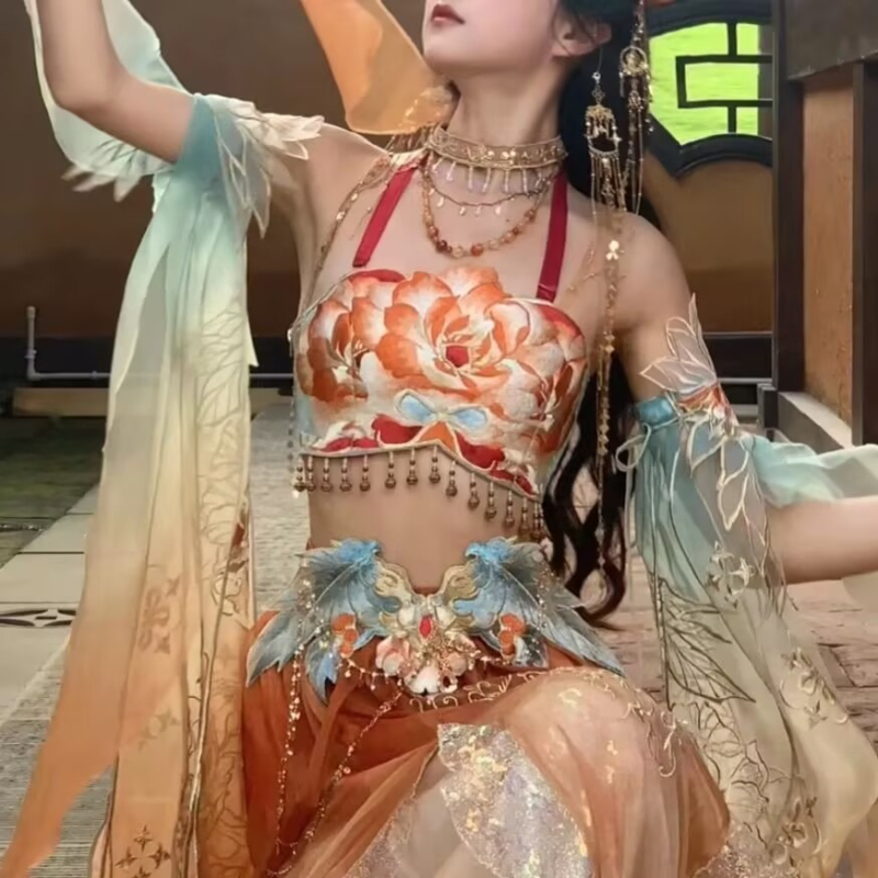 Kostim tradicionalne kineske odjeće s leptira motivom, inspiriran Dunhuang Flying Apsaras, egzotičan stil, komplet za plesnu izvedbu za odrasle, ljetna odjeća