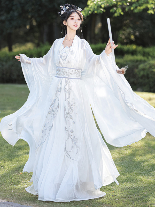 Unisex Hanfu u stilu Song dinastije, kineski drevni kostim sa širokim rukavima i dvodijelnom suknom do struka, eteričan i tečan, nadahnut borilačkim vještinama, ljetna svakodnevna odjeća