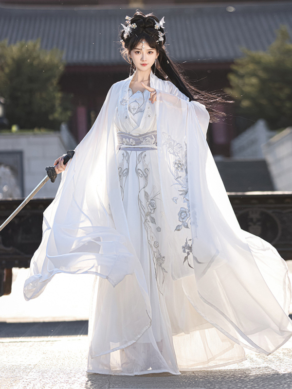 Unisex Hanfu u stilu Song dinastije, kineski drevni kostim sa širokim rukavima i dvodijelnom suknom do struka, eteričan i tečan, nadahnut borilačkim vještinama, ljetna svakodnevna odjeća