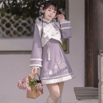 2026 originalni dizajn, novi model Purple Cloud Rabbit Hanfu – set haljine s prslukom s Han elementima, vezeno, jesen-zima, 8567