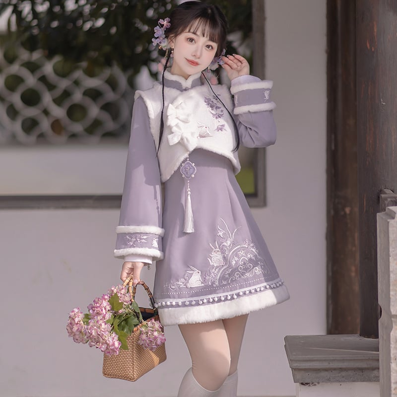 2026 originalni dizajn, novi model Purple Cloud Rabbit Hanfu – set haljine s prslukom s Han elementima, vezeno, jesen-zima, 8567