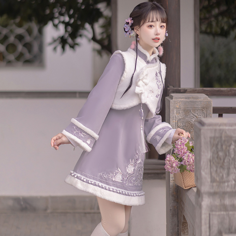 2026 originalni dizajn, novi model Purple Cloud Rabbit Hanfu – set haljine s prslukom s Han elementima, vezeno, jesen-zima, 8567