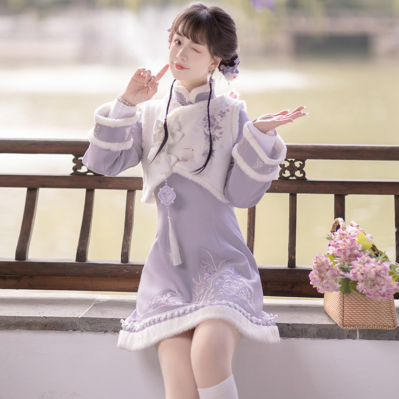 2026 originalni dizajn, novi model Purple Cloud Rabbit Hanfu – set haljine s prslukom s Han elementima, vezeno, jesen-zima, 8567