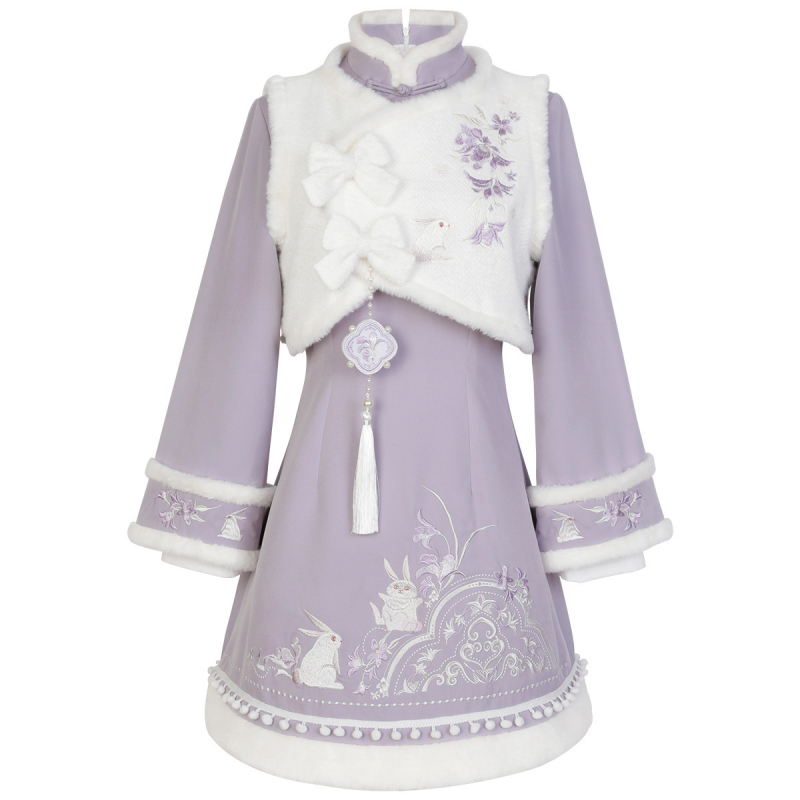 2026 originalni dizajn, novi model Purple Cloud Rabbit Hanfu – set haljine s prslukom s Han elementima, vezeno, jesen-zima, 8567