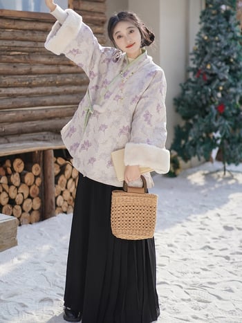 Ženski Hanfu set u Ming stilu: opuštena kratka jakna s elastičnim pojasom i suknja s dizajnom 'Horse-face', jesensko-zimska svakodnevna odjeća.