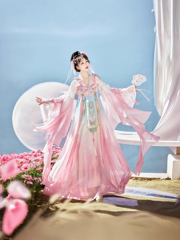 Ženski Hanfu u Tang stilu, dvo-dijelni set s izvezom Butterfly Feather, svakodnevna odjeća za proljeće i ljeto