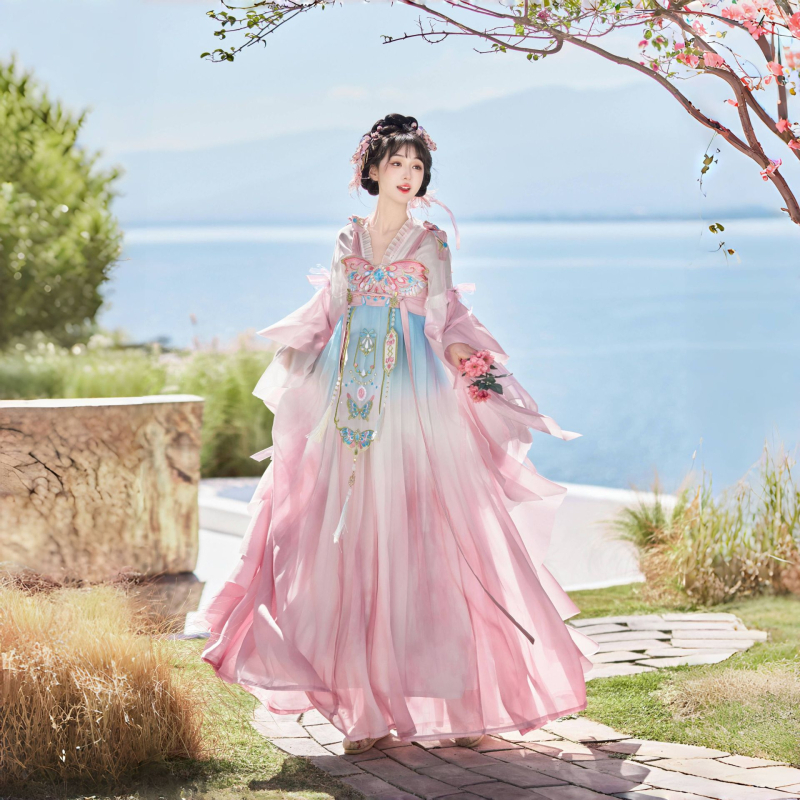 Ženski Hanfu u Tang stilu, dvo-dijelni set s izvezom Butterfly Feather, svakodnevna odjeća za proljeće i ljeto