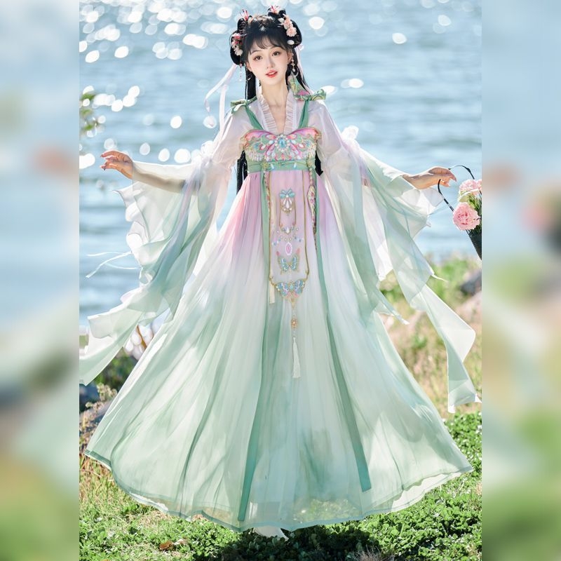 Ženski Hanfu u Tang stilu, dvo-dijelni set s izvezom Butterfly Feather, svakodnevna odjeća za proljeće i ljeto