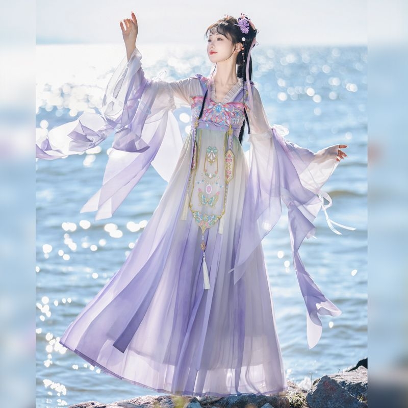 Ženski Hanfu u Tang stilu, dvo-dijelni set s izvezom Butterfly Feather, svakodnevna odjeća za proljeće i ljeto