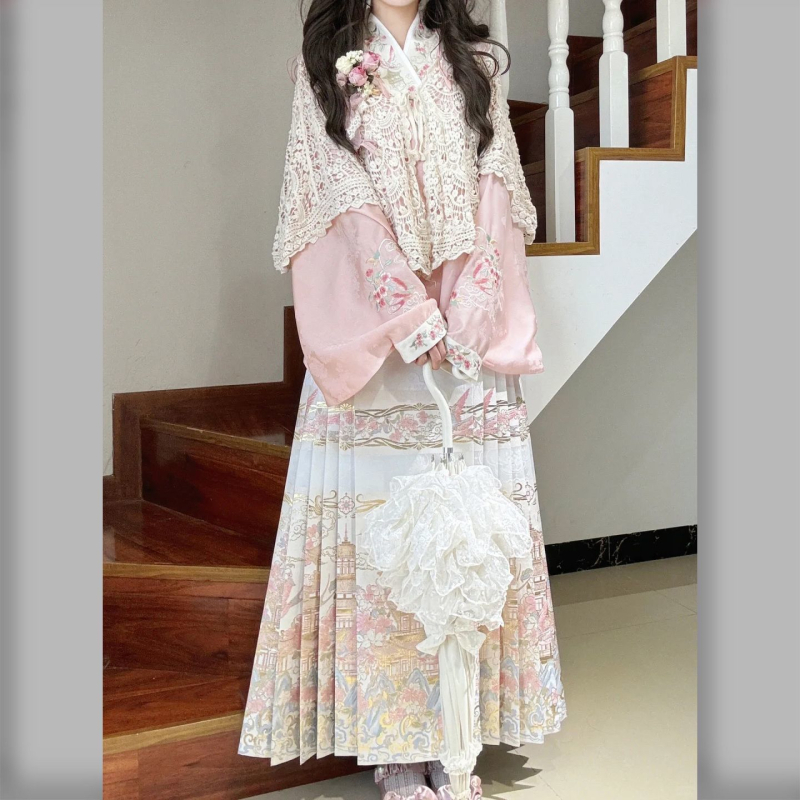 Huaxianji Yanyunting Hanfu: Ming stil s Pipa rukavima, Maqian suknja od brokata i Han-Yang eklektični set, model 2025