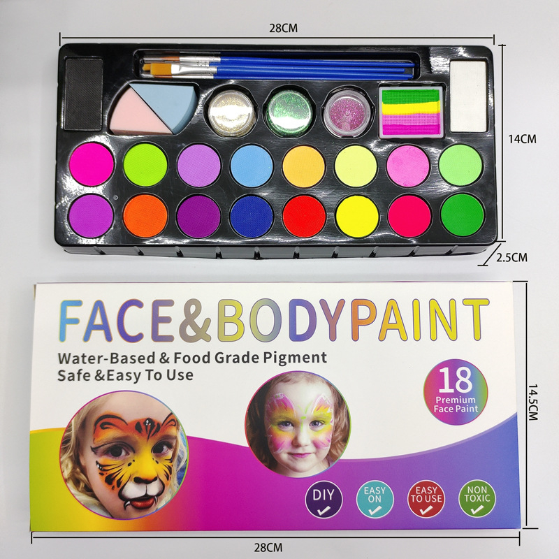 Profesionalni set za tijelo bojenje s 18 boja i konturnim flomastrom; Halloween šminka, operni makeup i bojenje lica za Božić