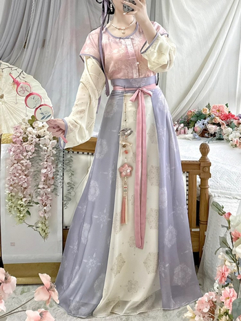 Ženski hanfu u stilu Tang, novi model 2026, proljeće i jesen, top s okruglim izrezom i suknja s osam panela, nadahnut dinastijom Tang