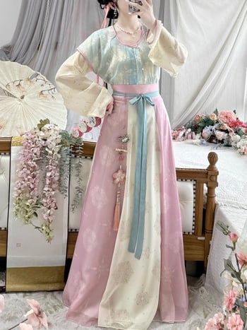 Ženski hanfu u stilu Tang, novi model 2026, proljeće i jesen, top s okruglim izrezom i suknja s osam panela, nadahnut dinastijom Tang