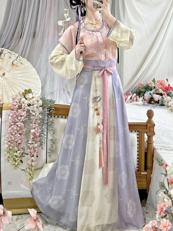 Ženski hanfu u stilu Tang, novi model 2026, proljeće i jesen, top s okruglim izrezom i suknja s osam panela, nadahnut dinastijom Tang