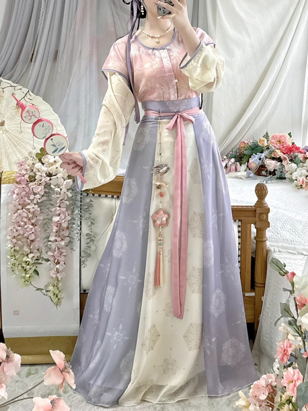 Ženski hanfu u stilu Tang, novi model 2026, proljeće i jesen, top s okruglim izrezom i suknja s osam panela, nadahnut dinastijom Tang