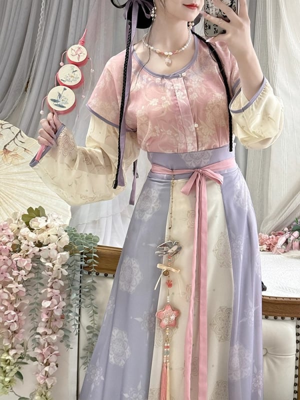 Ženski hanfu u stilu Tang, novi model 2026, proljeće i jesen, top s okruglim izrezom i suknja s osam panela, nadahnut dinastijom Tang