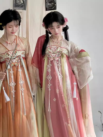 Lin’an proljetni Hanfu za žene, Tang stil, ravna ovratnica, gornji dio s preklopom preko prsa, set topa i suknje, svakodnevni retro stil
