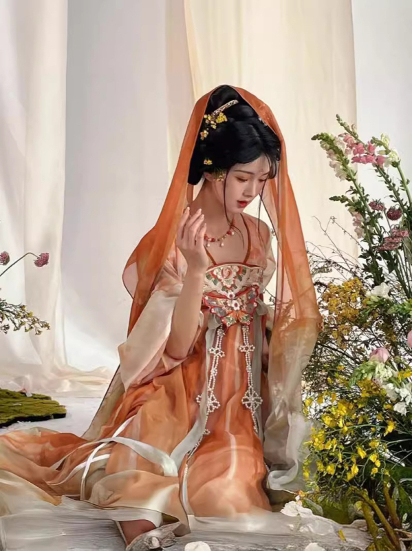 Lin’an proljetni Hanfu za žene, Tang stil, ravna ovratnica, gornji dio s preklopom preko prsa, set topa i suknje, svakodnevni retro stil