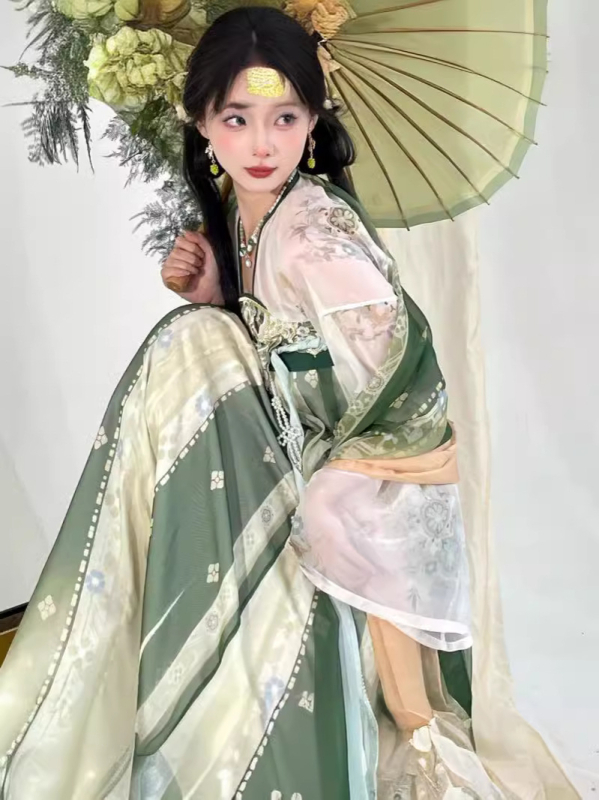 Lin’an proljetni Hanfu za žene, Tang stil, ravna ovratnica, gornji dio s preklopom preko prsa, set topa i suknje, svakodnevni retro stil