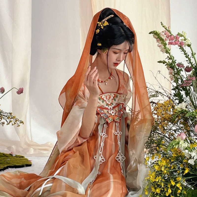Lin’an proljetni Hanfu za žene, Tang stil, ravna ovratnica, gornji dio s preklopom preko prsa, set topa i suknje, svakodnevni retro stil